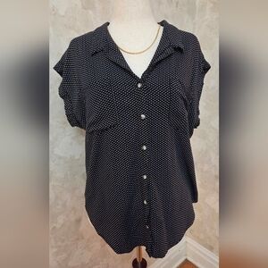 Jachs Girlfriend Black White Printed Button Front Blouse Rayon XL